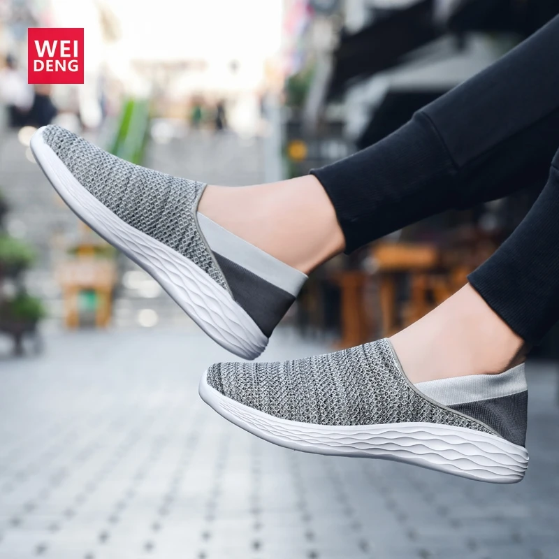 WeiDeng Fly knitted Slip on Casual Air Mesh Couple Non Leather Soft Breathable unisex Patchwork Men Women Shoes | Обувь
