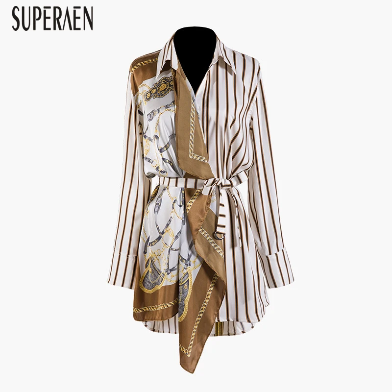 SuperAen, Европейская мода, женская рубашка, весна, новинка, хлопок, дикие, повседневные блузки, женские, в полоску, с принтом, длинный рукав, женская одежда
