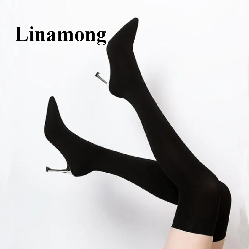 

2018 Autumn Fashion Newest Stretch Fabric Over-The-Knee Sexy Pointed Toe Thin High Heel Stockings Women Boots High Quality