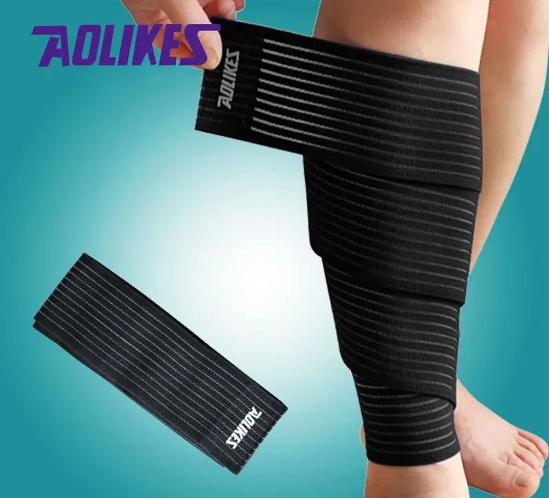 black AOLIKES, 2 шт., 90*7,5 см, эластичная бандажная лента, спортивный ремешок для поддержки колена, защита голени, компрессионный протектор для голеностопных ног, повязка на запястье - Цвет: black