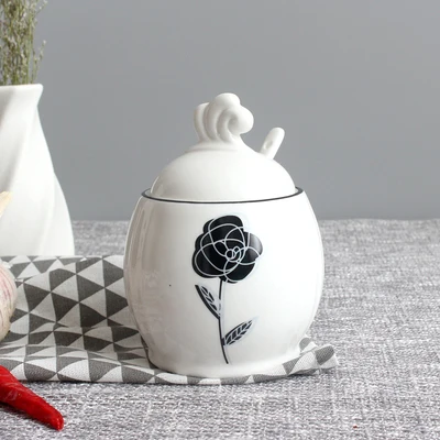 Растительность цветок листья сахарница домашний кухонный набор Ceramica для соли и специй горшок банки с ложкой - Цвет: 1 Pcs only