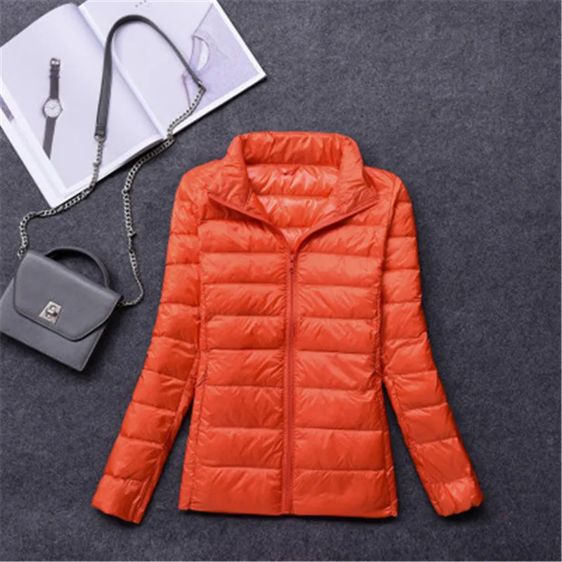 orange Stand collar Легкий пуховик женский короткий секционный воротник стойка Модный корейский Тонкий Осень Зима Большой размер женские пальто XA05 - Цвет: orange Stand collar
