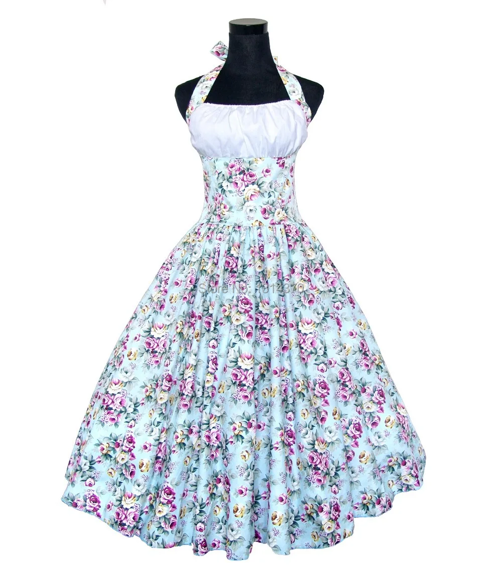 Женское винтажное платье ретро с пышной юбкой черное цветочным принтом в стиле