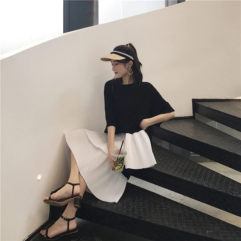 Женское платье с круглым вырезом и оборками Элегантное летнее Хлопковое в стиле