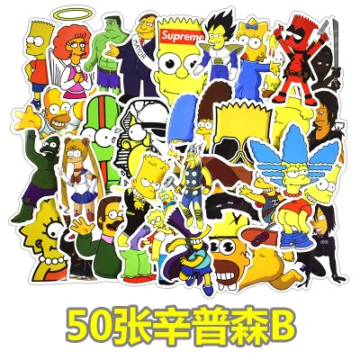 50 шт. не повторять Симпсон мультфильм Doddle водонепроницаемый стикер для багажа автомобиля Guaitar скейт телефон ноутбук велосипед мото наклейка s - Цвет: B