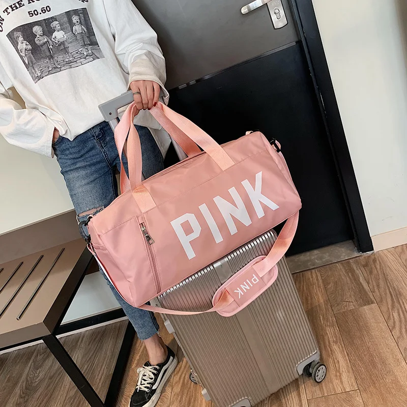 

2021 Oxford Waterproof Travel Bag Pink Shoulder Bag Men Women Handbag Weekend Portable Duffel Bag Dry wet Separation Gym Bag