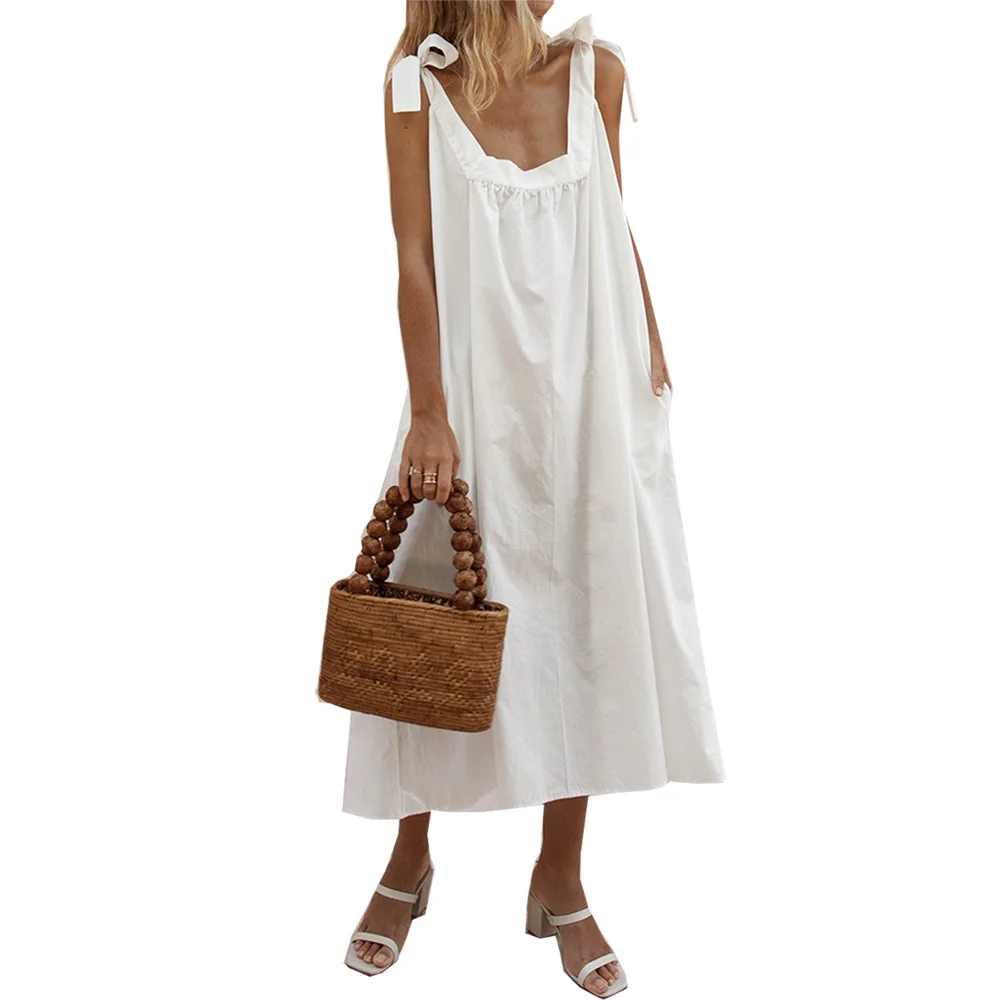 Женское длинное платье макси летнее однотонное пляжное в стиле бохо