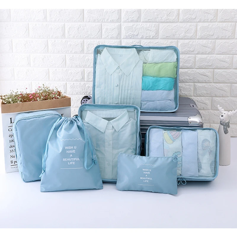 RUPUTIN New 6Pcs/Set High Quality Cloth Waterproof Travel Mesh Bag In Bag Luggage Organizer Packing Cube Organiser For Clothing