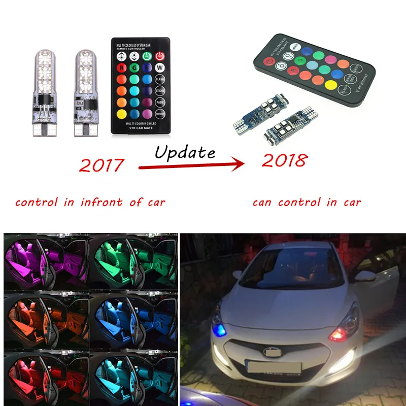 T10 W5W управление RGB светодиодный Габаритные фонари для автомобиля 194 168 лампочка с