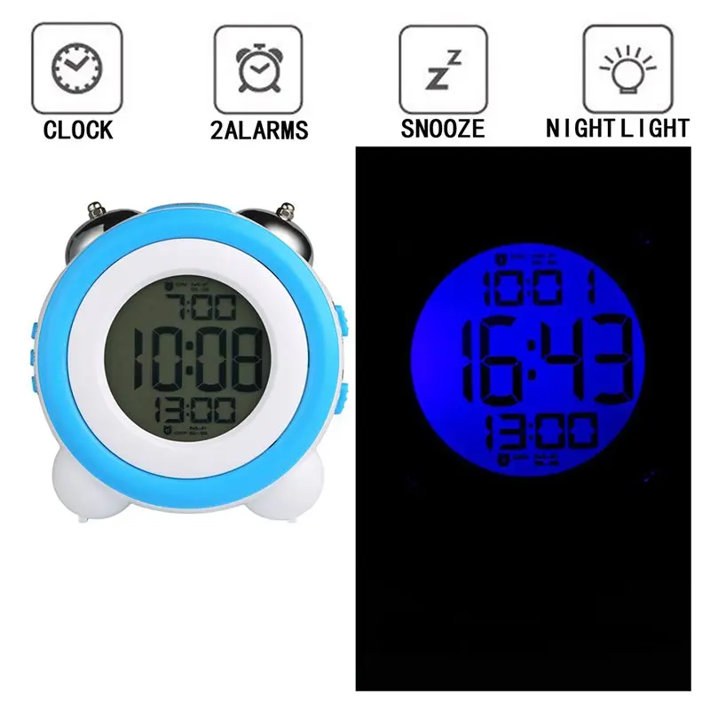 Цифровой двойной будильник Громкий Звонок детские маленькие часы большой