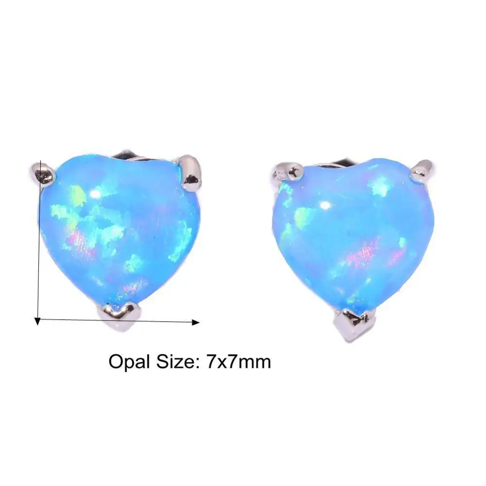 Серьги гвоздики женские посеребренные с опалом 7 мм|earrings wholesale|wholesale earringsblue fire opal |