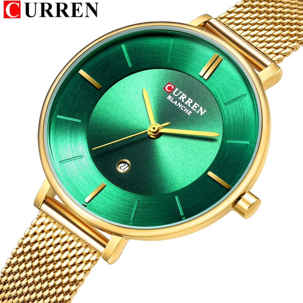 

Womens Analog Quartz Watches With Stainless Steel Mesh Strap CURREN New Slim Ladies Wristwatch with Date Gold Female Clock Gifts