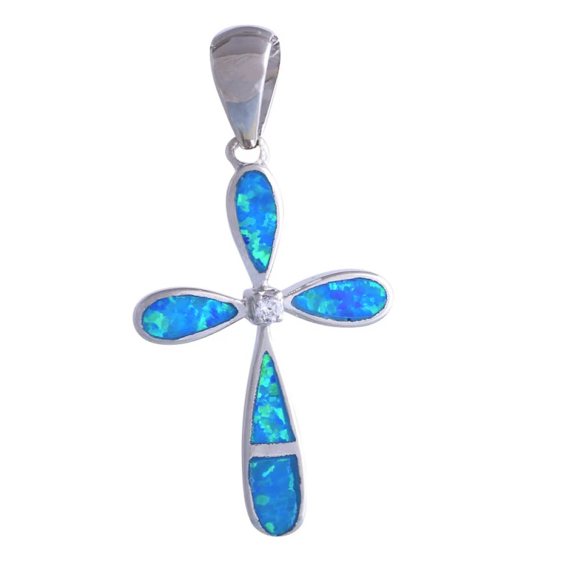 Божественный крест синий опал Подвески Белый фианит серебряный цвет накладной