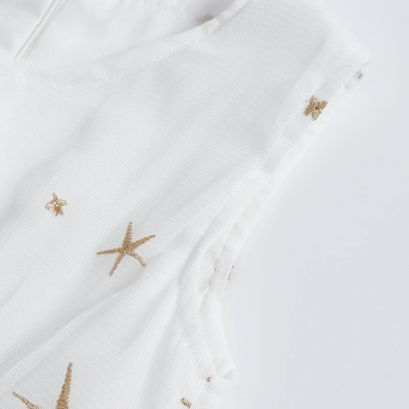 Cenicienta Kid dresses for Girl O-Neck Sleeveless Star Embroidery Summer Foormal Style Children Clothing White Cotton Dress | Детская