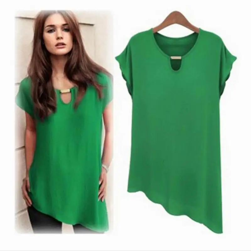 Женская шифоновая футболка черная зеленая или Однотонная лето 2018|top shirt blouse|tops shirts