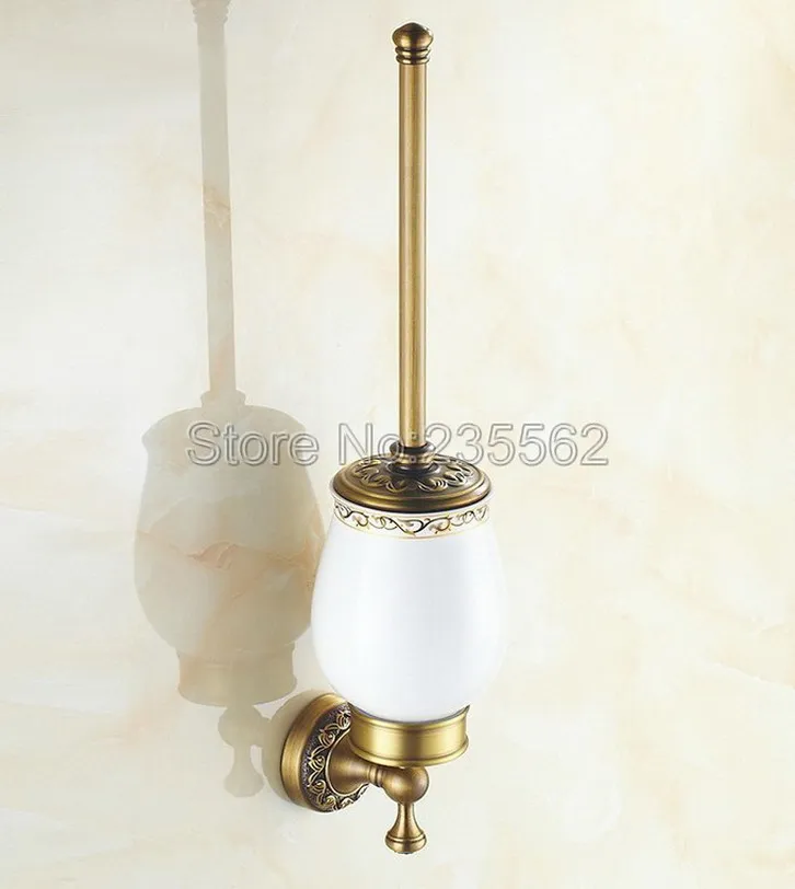 

Antique Brass Wall Mounted WC Bathroom Accessory Ceramic Cup Toilet Brush Holder lba490