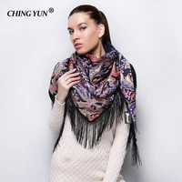 ching yun women warm winter scarves large fringed shawl flowers bandanas hijab cotton echarpe shawl scarf triangle ladies pri