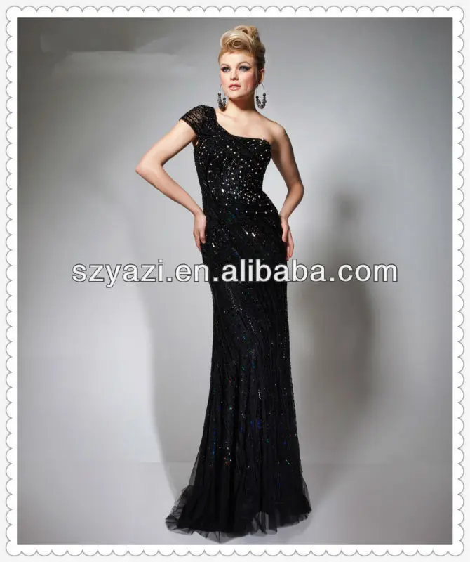 Elegant New Fashion Beaded Chiffon and Tulle Black Evening gowns Women V-neck Prom Dresses 2013 DA1q | Свадьбы и торжества