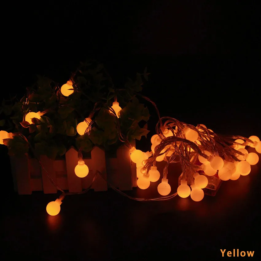 Yellow Светодиодный шар 2 м, 3 м, 4 м, 5 м, 10 м, 20 м, сказочные гирлянды для помещений и улицы, гирлянды с шариками на батарейках, вечерние, рождественские украшения - Испускаемый цвет: Yellow