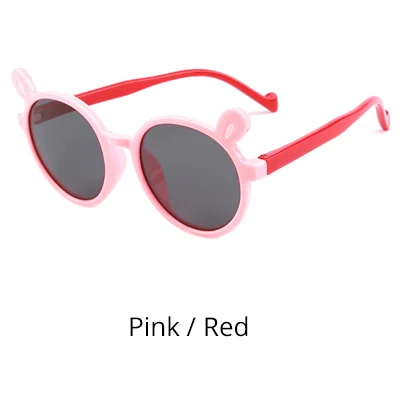 Pink - Red Ralferty милые Солнцезащитные очки Bear Детские поляризованные Небьющийся TR90 рамки солнцезащитные очки для маленьких девочек UV400 очки ребенок оттенок K18142 - Цвет линз: Pink - Red