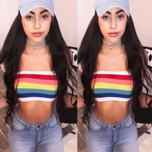 Летние женские радужные сексуальные топы с открытыми плечами новинка 2018 летние