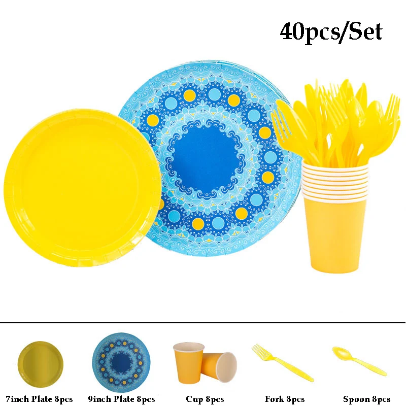 40pcs 40 шт./компл. Красочные плед одноразовая посуда бумажные чашки тарелки Декор на свадьбу День рождения ребенок душ столовая посуда все для праздника - Цвет: 40pcs
