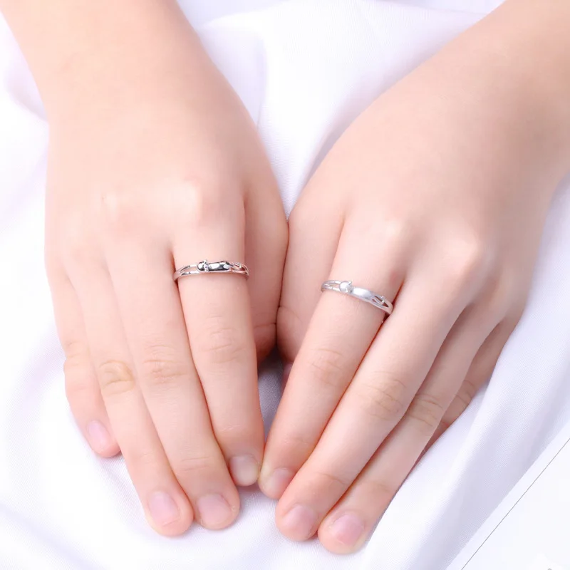 Женское кольцо из серебра 100% пробы с маленьким котом и сердцем | Украшения