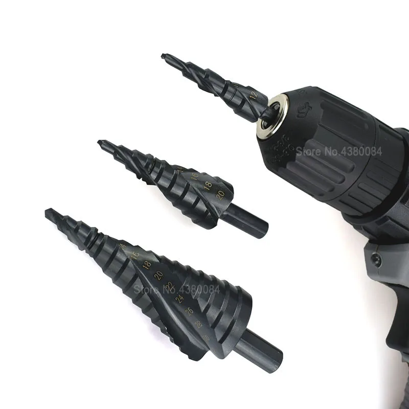 1 шт. 4-12 мм нитрированные черные спиральные рифленые ступенчатые сверла