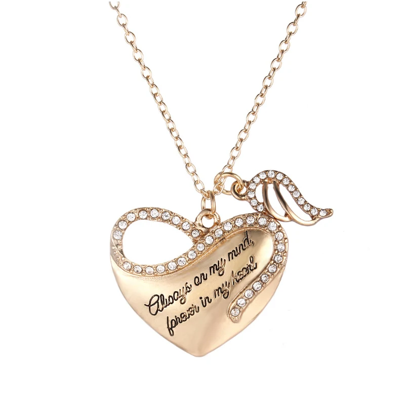 Золотое любовное сердце ожерелье с надписью angle wings для женщин подвеской модные