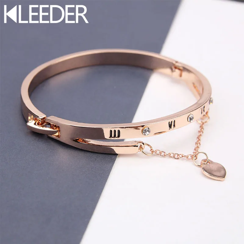 KLEEDER, браслет в форме сердца, браслет с римскими цифрами, розовое золото, медный кристалл, кулон, браслеты для женщин, модное ювелирное изделие
