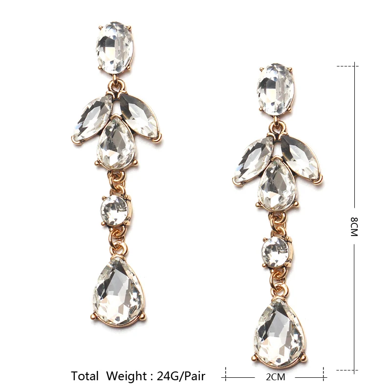 Fashion Jewelry 2017 Vintage Big Long Glass Crystal Earring Femme Bridal Wedding Drop Earrings For Women brincos pendientes | Украшения и