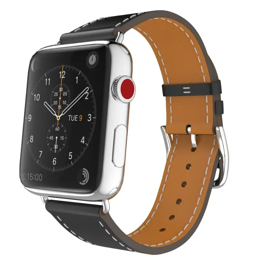 Black-white-stich Натуральная кожа ремешок для наручных часов Apple Watch серии 3/2/1 кожаный 42 мм, 38 мм, версия для наручных часов Iwatch, ремешок из кожи - Цвет ремешка: Black-white-stich