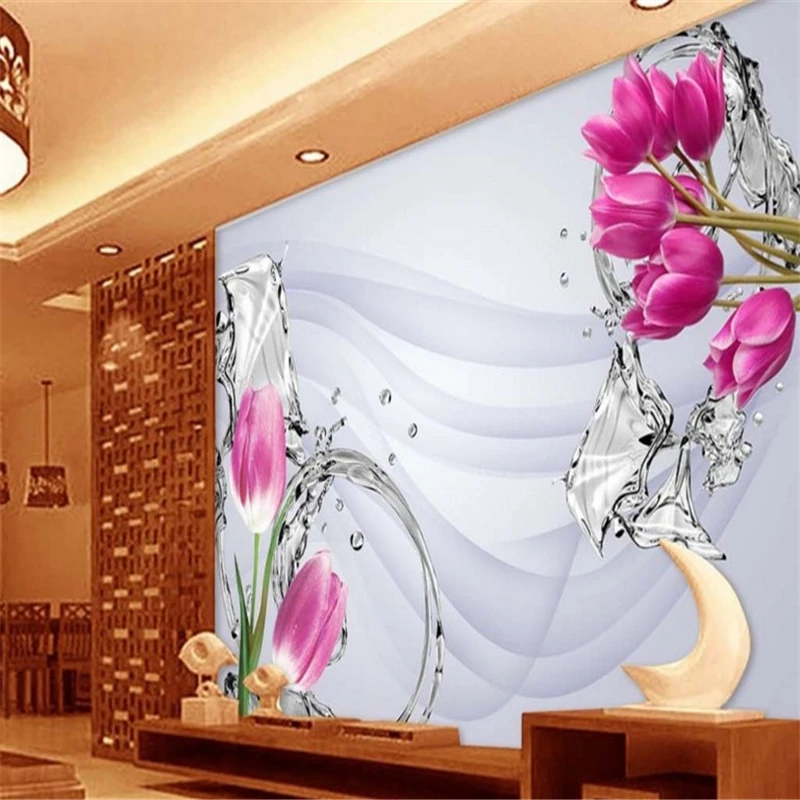 Beibehang пользовательские обои 3D мечта водяной спрей Розовый тюльпан фон стены