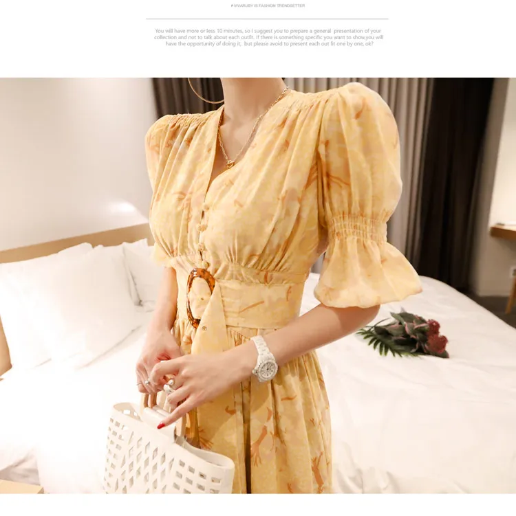 2021 Новое модное летнее женское однобортное элегантное винтажное платье