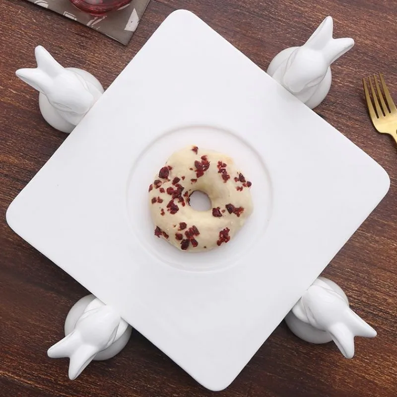 Square Plate 10 Inch Подставка для кроличьего торта, скульптура, животное, заяц, сервировка десерта, поднос для торта, посуда для торта, керамические изделия, домашний интерьер, дизайн L3188 - Цвет: Square Plate 10 Inch