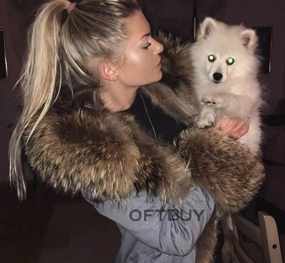 Женская парка с воротником из меха енота длинная куртка со съемной подкладкой