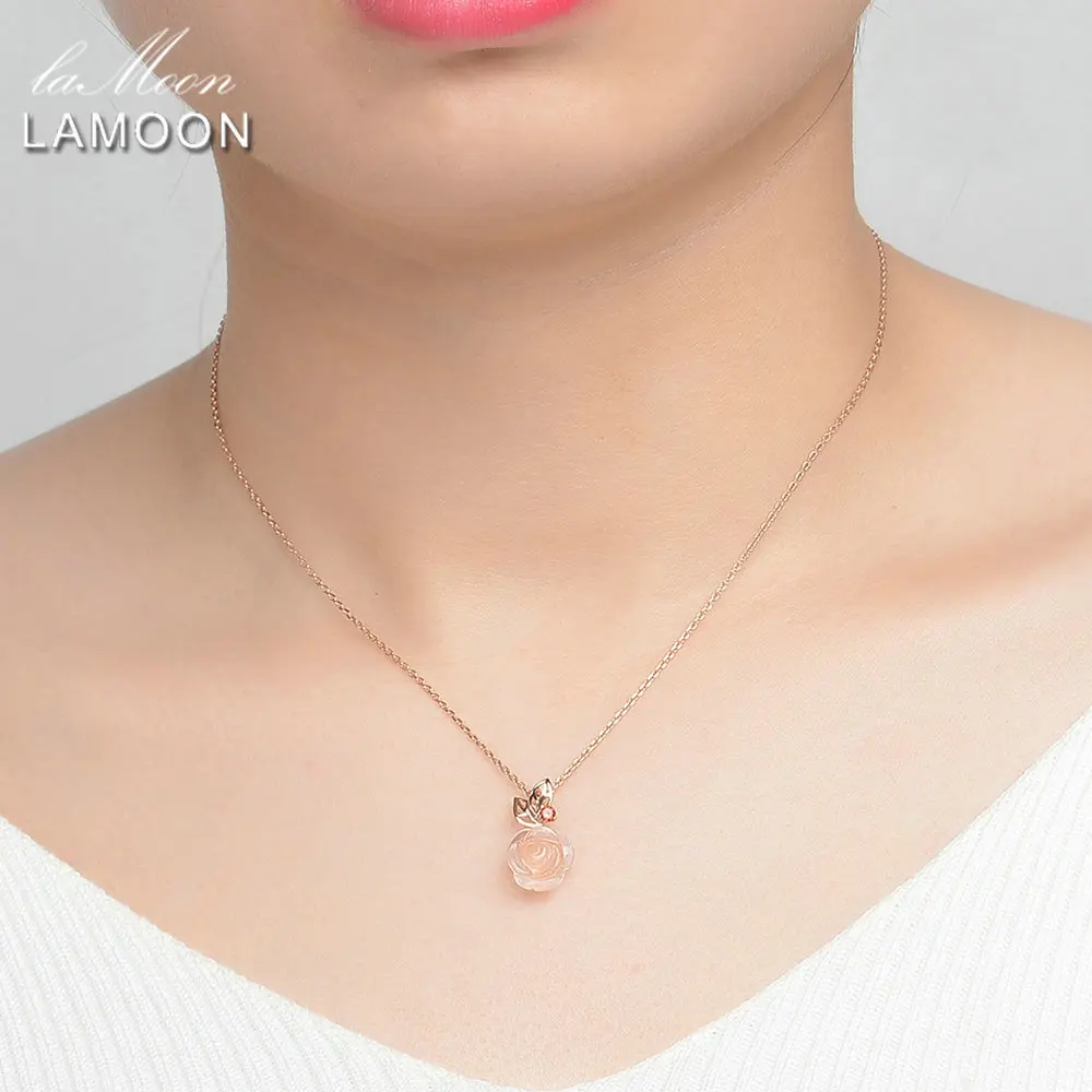 LAMOON Rose Flower 925 Sterling Silver Chain Necklace&ampPendent For Women 100% Natural Gemstone Quartz Fine Jewelry LMNI025 | Украшения и