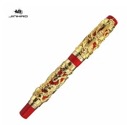 Фото Золотые шариковые ручки Jinhao, шариковая ручка с рисунком дракона и феникса, тяжелая шариковая ручка с стержнем 0,7 мм, бесплатная доставка №1