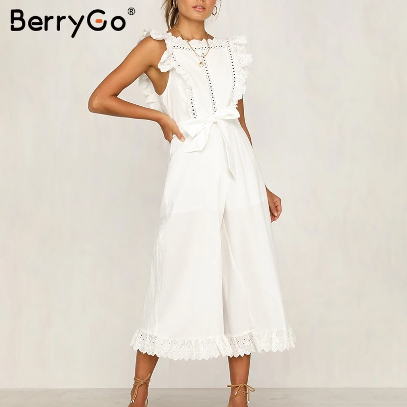BerryGo льняные комбинезоны с оборками комбинезон вышивкой женский элегантный