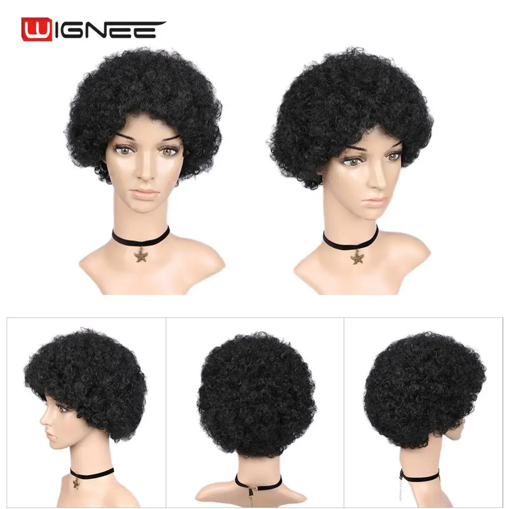 Wignee смешанный коричневый короткий парик для волос афро кудрявый синтетический