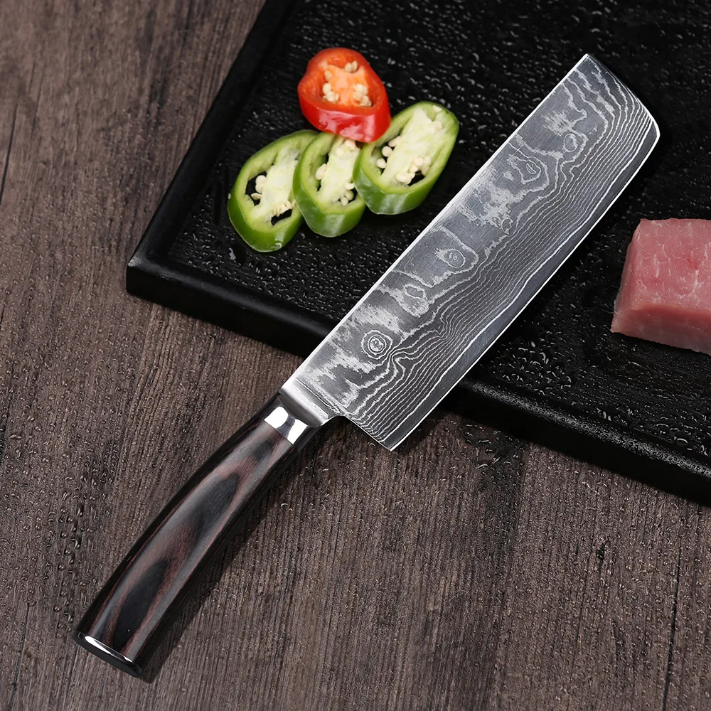 TUOHE 7 &quotДамасские японские Nakiri овощные ножи профессиональные шеф повара нарезки