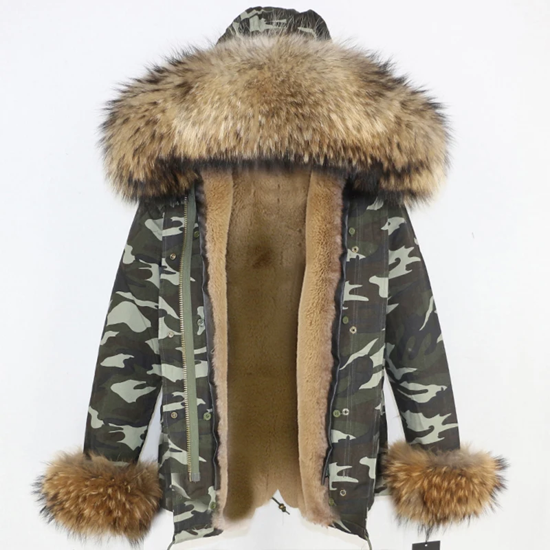 green camo short BX OFTBUY, пальто с натуральным мехом, зимняя куртка, Женская длинная парка, с манжетами, натуральный мех енота, Отделка капюшона, Толстая теплая уличная одежда, верхняя одежда, новинка - Цвет: green camo short BX