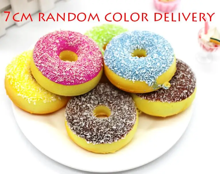 7cm donut Kawaii антистрессовый милый мягкий медленно поднимающийся Единорог панда персик ПУ Мягкий какашка зуб торт крем игрушки Squeeze fun Squishes игрушка - Цвет: 7cm donut