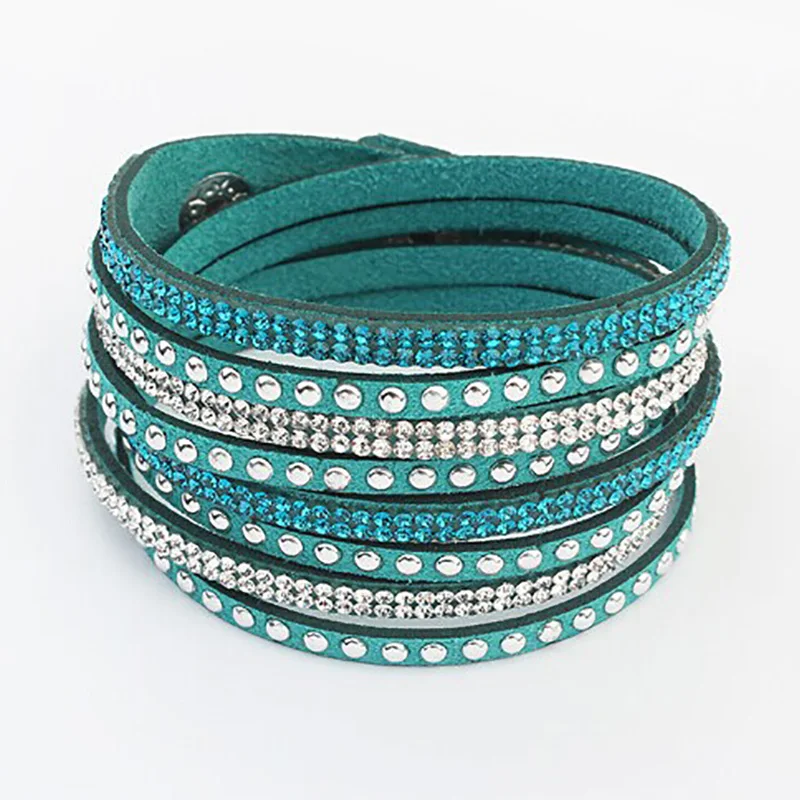 Многослойные кожаные браслеты для женщин и мужчин с кристаллами ПУ на запястье