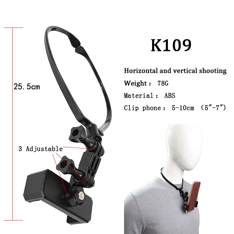 K109 Портативный держатель смартфона на шею для POV фотографирования видео запись селфи для iPhone samsung huawei Gopro спортивные камеры - Цвет: K109