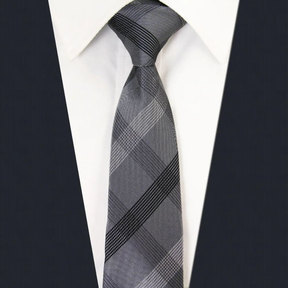 SZ1 клетчатый черный темно серый мужской облегающий галстук 100% Шелковый