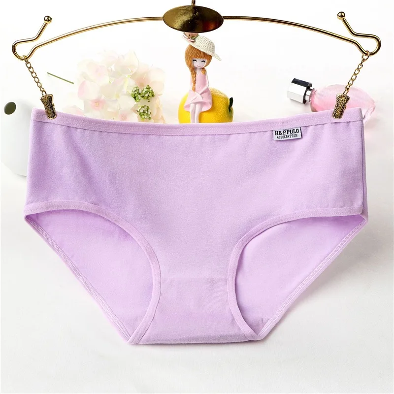 Purple Женские трусики, хлопковое нижнее белье для здоровья, Удобные однотонные простые дизайнерские трусы для девочек-подростков, 12 цветов, L-XXL, размер - Цвет: Purple