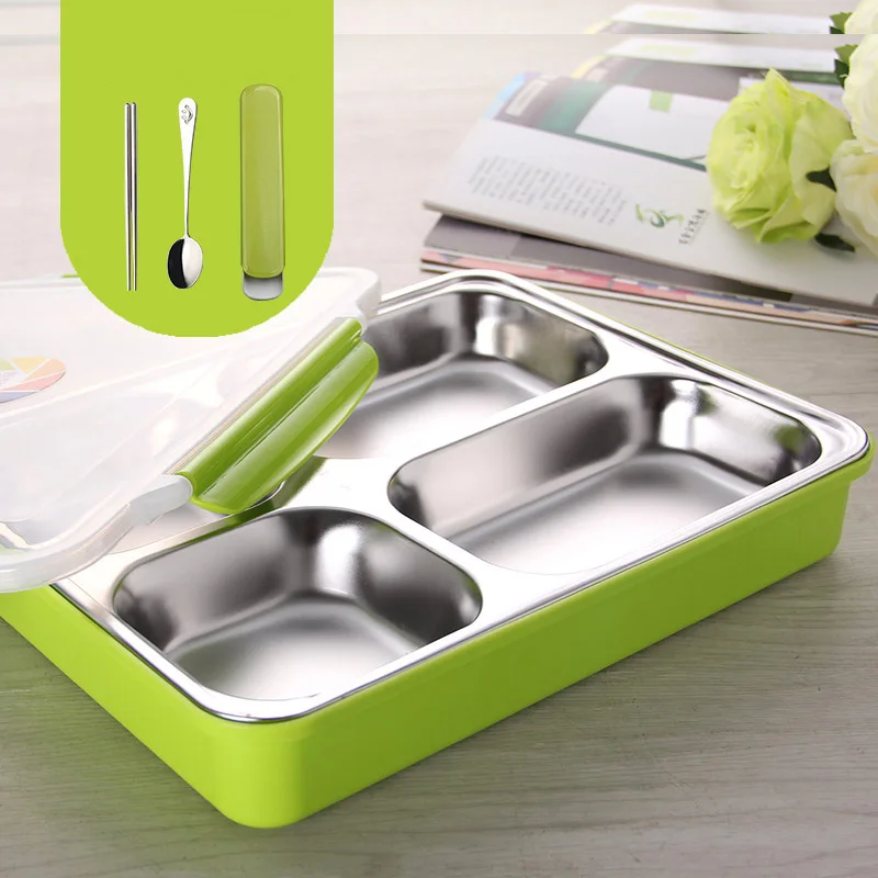 Green Контейнер для хранения продуктов 304 из нержавеющей стали металлический термоконтейнер для ланча Герметичный Набор посуды для пикника Bento Box для взрослых студентов и детей - Цвет: Green