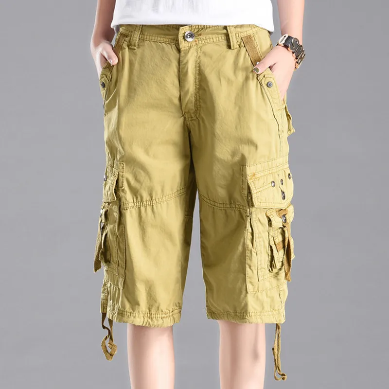 Женские повседневные шорты карго однотонные свободные до колен со средней