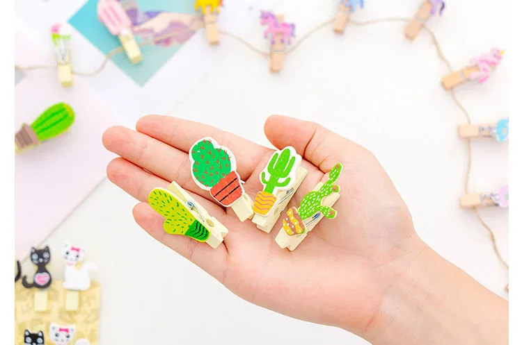 10 шт. мини деревянные зажимы креативные персонажи из мультфильмов Kawaii Кот Единорог моделирование скрепки DIY Фото зажимы декоративные подарок ребенку